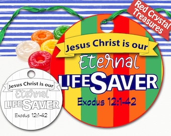 Jesus Christ is my Eternal Life Saver, Religious gift tag, Exodus 12:1-42