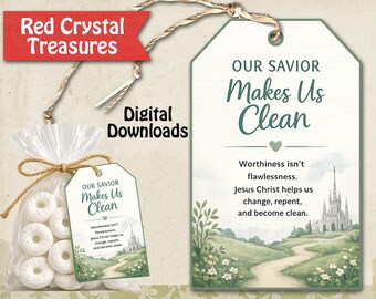 The Savior can make us clean; mint Come Follow Me, gift tag
