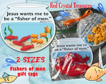Jesus wants me to be a "fisher of men", LDS primary lesson, Come Follow me gift tags, goldfish cracker and swedish fish
