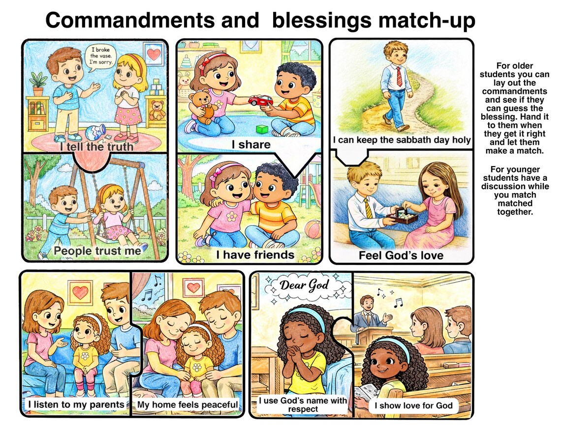 Child's 10 Commandments Match up LDS, Game Activity - Etsy
