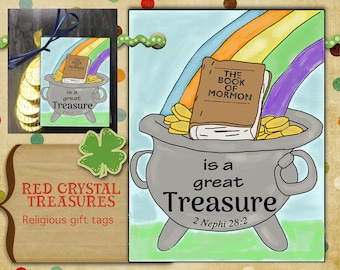 The Book of Mormon is a great treasure, St. Patricks day religious gift tag