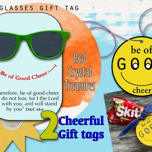 Be of Good Cheer, Religiöse Geschenkanhänger für Come follow me, 2 Geschenkanhänger, Sonnenbrille und Kegel.