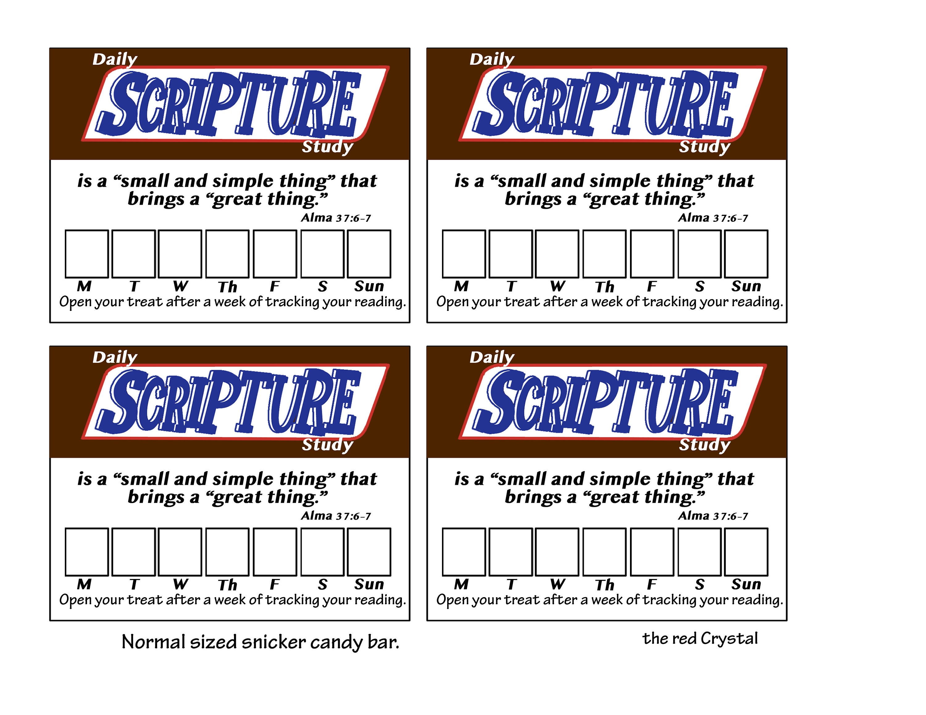 Scriptures Snickers Daily Scripture Study, Alma 37:6-7, Week Long Tracking Card for Reading ...