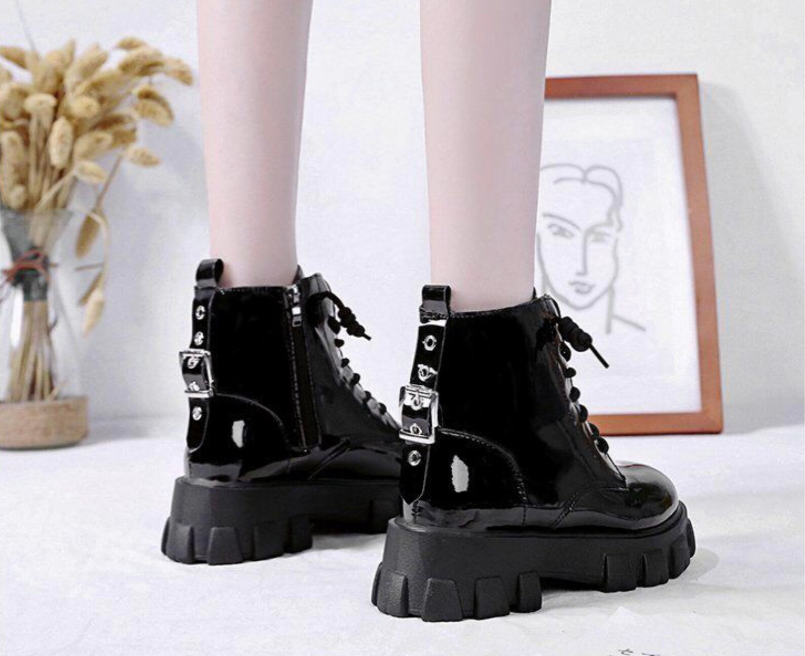 Anime Lolita Black Shiny or Matte Platform Boots With Buckle | Etsy