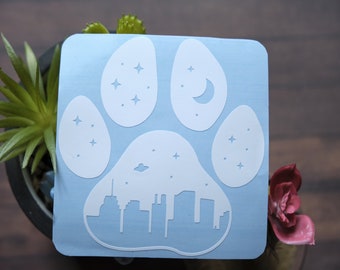City Adventure Dog Paw Decal, Paw Print Nature Decal, Dog Mom, Dog Decal, Permanent Decal/Bumper Decal