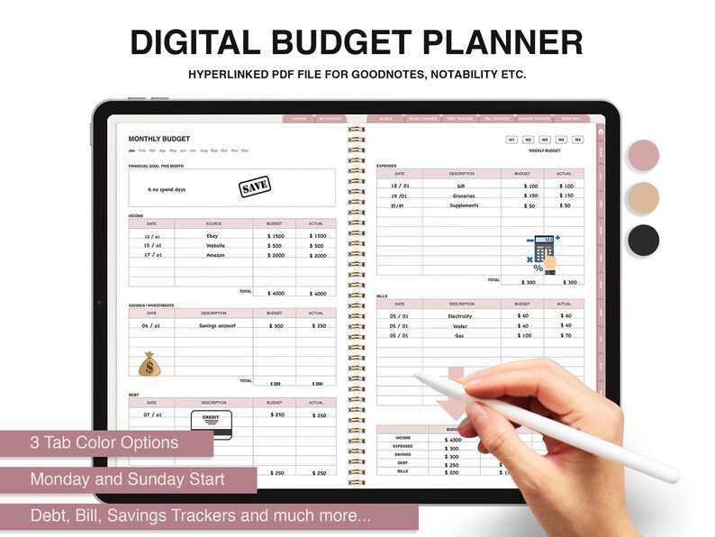 Digital Budget Planner Goodnotes, Digital Financial Planner, Budget Template iPad, Goodnotes Budget Template, Monthly Budget Finance Tracker 