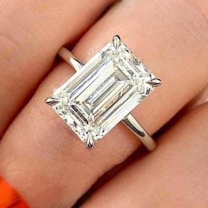 14k Solid White Gold Emerald Cut Solitaire 5.40 CT Elongated Emerald Cut Moissanite Wedding Ring 4 Claw Prongs Engagement Ring Gifts For Her