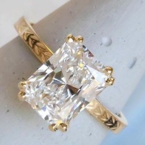 Minimalist 3.31 CT Radiant Cut Wedding Ring-Crushed Ice Elongated Radiant-Radiant Cut Solitaire Bridal Ring-Handmade 14k Solid Gold Jewelry
