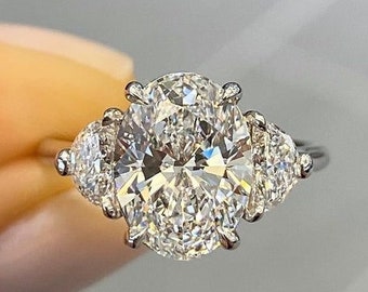 3 CT Three Stone Oval Moissanite Engagement Ring Oval Cut Anniversary Ring 10/14K Wedding Ring Promise Ring Gift for her Promise Ring