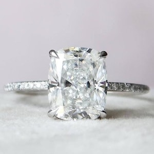 Elegante anello di fidanzamento con diamante moissanite taglio cuscino, anello di promessa, anello di anniversario, anello per donna, anello unico, anello in oro 14 carati, anello in argento