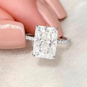 Elegant Radiant Cut Moissanite Diamond Engagement Ring,Promise Ring,Anniversary Ring,Ring For Women,Unique Ring,14K Gold Ring,Silver Ring