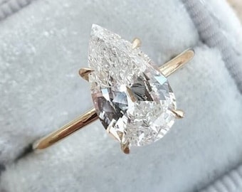 3 CT Pear Shaped Wedding Ring Hidden Halo Wedding Ring 10/14K Teardrop Pear Cut Engagement Ring Pear Diamond Ring Anniversary Ring Gift Ring