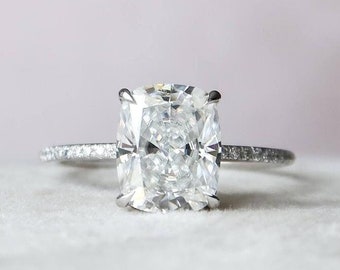 4 CT Elongated Cushion Moissanite Engagement Ring 10K/14K Anniversary Ring Cushion Lab Diamond Wedding Ring Solitaire Gift Ring for Woman