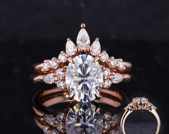 1.80 CT Oval Cut Moissanite Diamond Engagement Ring Set, Moissanite Bridal Wedding Ring Sets For Her,14K White Gold/Silver Oval Bridal Set