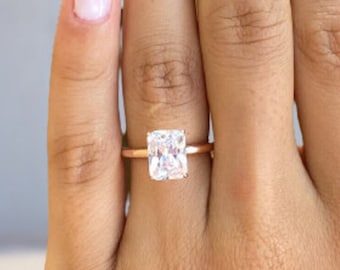 2 CT (9x7 mm) Radiant Cut Engagement Ring Radiant Moissanite Engagement Ring 14K Solid Rose Gold Wedding Solitaire Diamond Ring Promise Ring