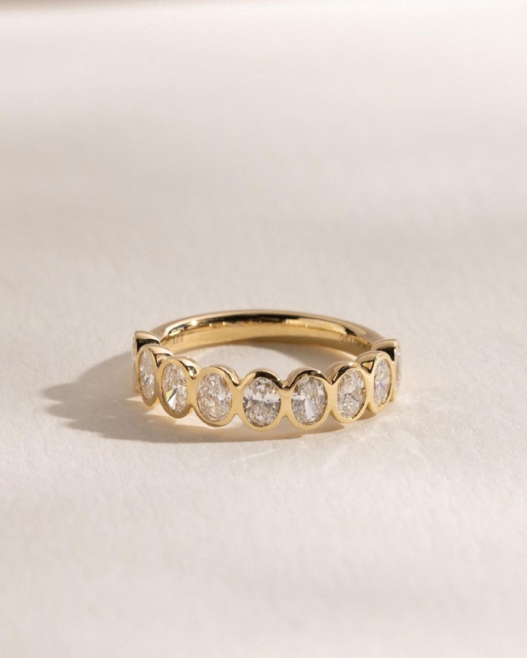 14k Yellow Gold Oval Cut Moissanite Bezel Set Half Eternity Band/oval ...