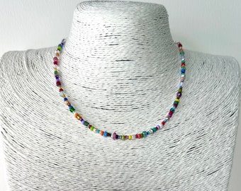 Colourful glass bead necklace, plastic bead necklace, faux pearl jewellery, upcycled bead jewellery, unique upcycled bead colourful necklace