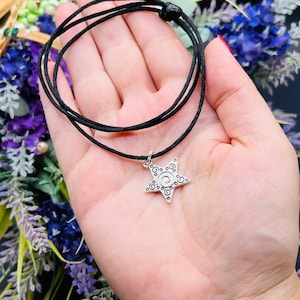 Star choker, Star necklace, Star charm choker, Black cord necklace, Swirl choker, Swirl necklace, Black string choker, Charm choker necklace