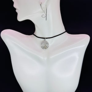 Round charm necklace, Vortex Carved Charm, Spiral Swirl Pendant, Y2K choker, Black cord string, Black cord necklace, Black cord choker