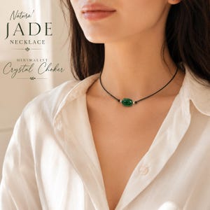 Green Jade Choker Necklace, Minimalist Jade Necklace, Adjustable Black Cord Choker, Tiny Jade Pendant Protection Necklace, Gift for Her