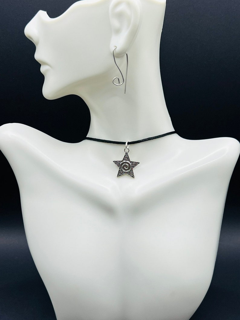 Star choker, Star necklace, Star charm choker, Black cord necklace, Swirl choker, Swirl necklace, Black string choker, Charm choker necklace