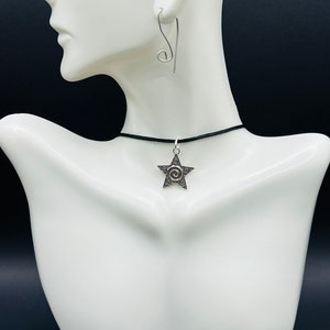 Star choker, Star necklace, Star charm choker, Black cord necklace, Swirl choker, Swirl necklace, Black string choker, Charm choker necklace