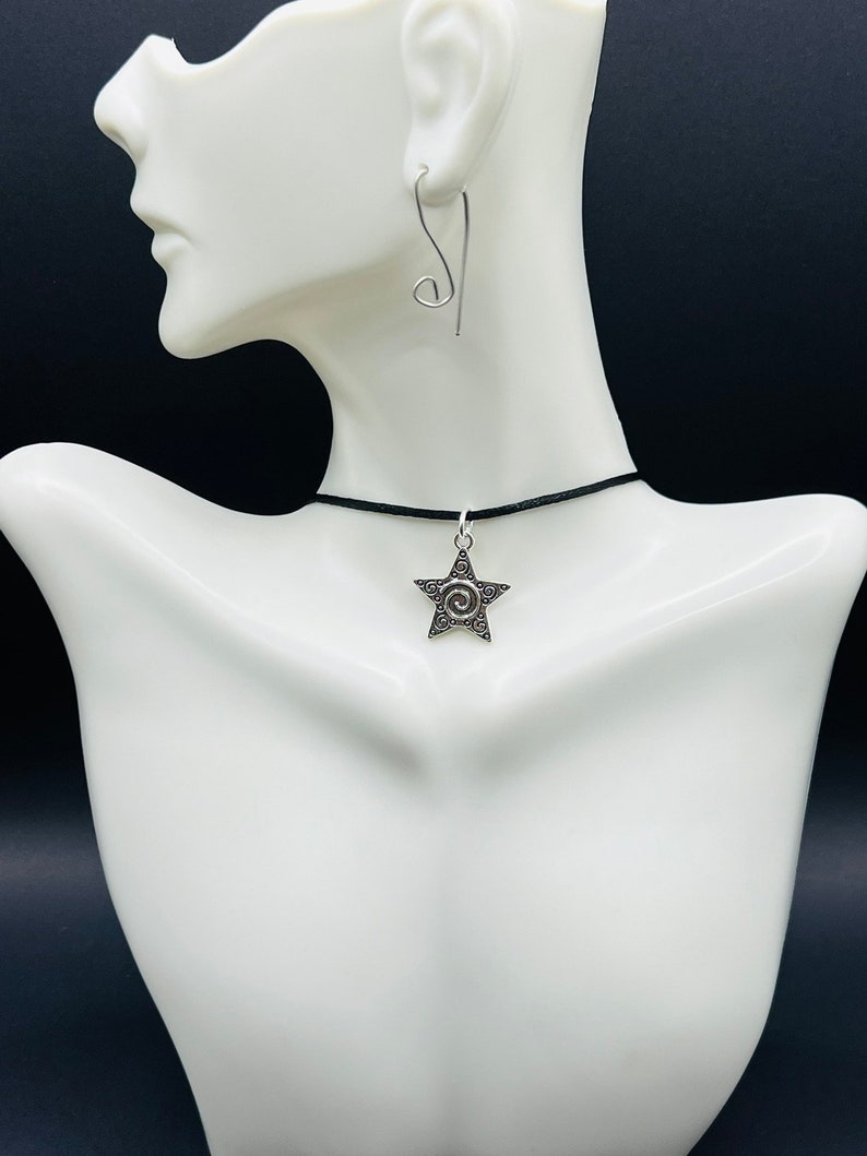 Star choker, Star necklace, Star charm choker, Black cord necklace, Swirl choker, Swirl necklace, Black string choker, Charm choker necklace