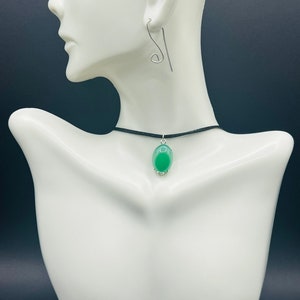 Chrysoprase pendant, Chrysoprase Y2K necklace, Sterling silver pendant necklace