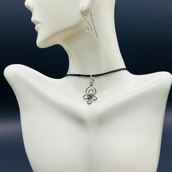 Irregular Shaped Charm, Peculiar Figure Pendant, Black cord choker, Black cord necklace, Charm choker necklace, Irregular Knot Symbols
