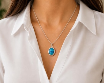 Sterling Silver Agate Necklace, Blue Agate Pendant, Protection Necklace, Minimalist Jewelry, Gift for Her, Mom Gift, Anniversary Gift