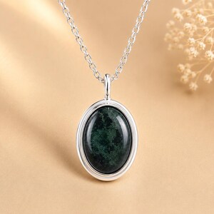 Collar de ágata musgosa de plata de ley, colgante de ágata musgosa, joyería de piedra preciosa verde, collar de protección, regalo para ella, regalo de cumpleaños