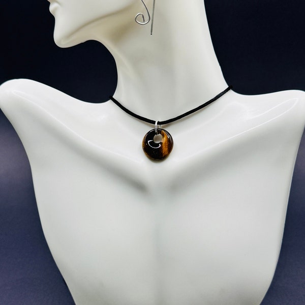 Tiger evil eye energy pendant, Protection Amulet, Y2K necklace, Pendant necklace, Tiger eye necklace, Silver pendant, Black cord necklace
