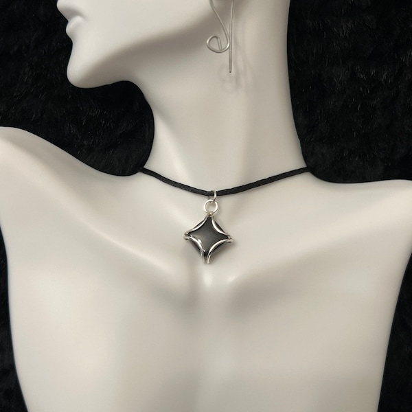 Obsidian chakra choker, Obsidian Y2K necklace, Black cord necklace, Black cord choker, Necklace with pendant, Black choker with pendant