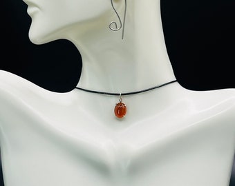 Carnelian necklace, Black cord necklace, Chakra pendant, Artistic  necklace, Black cord choker, Carnelian choker necklace, Gift for you,