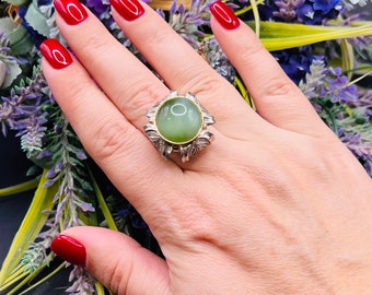 Nephrite ring, Sterling Silver, Silver Ring, Modern Ring, Jade Ring, Band Ring, 925 Ring, Nephrite Ring, Classic Silver Ring, Elegant Ring