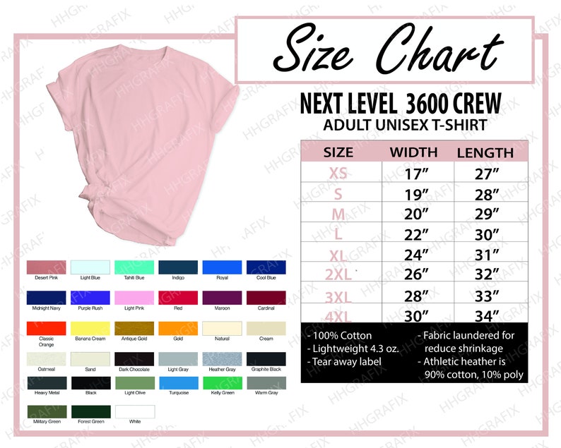 Next Level Size Chart Color Chart Next Level 3600 Next Etsy Israel