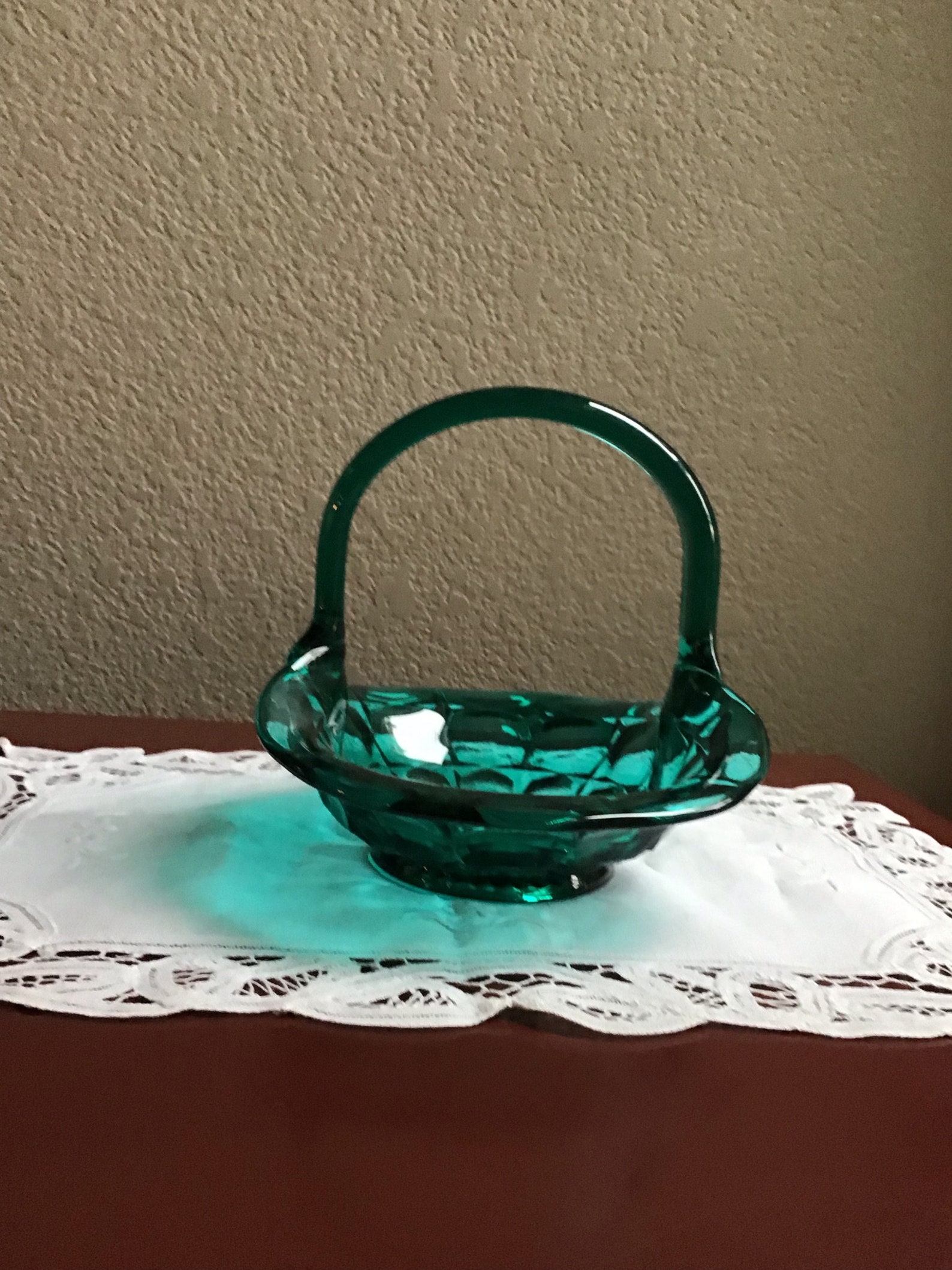 Vintage Aqua Blue Glass Basket Etsy