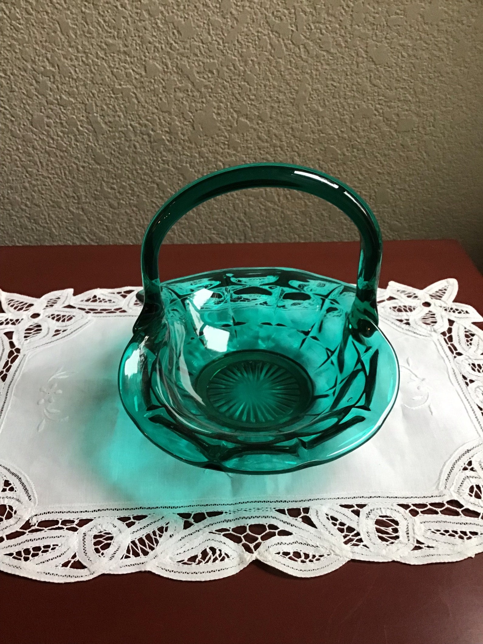 Vintage Aqua Blue Glass Basket Etsy
