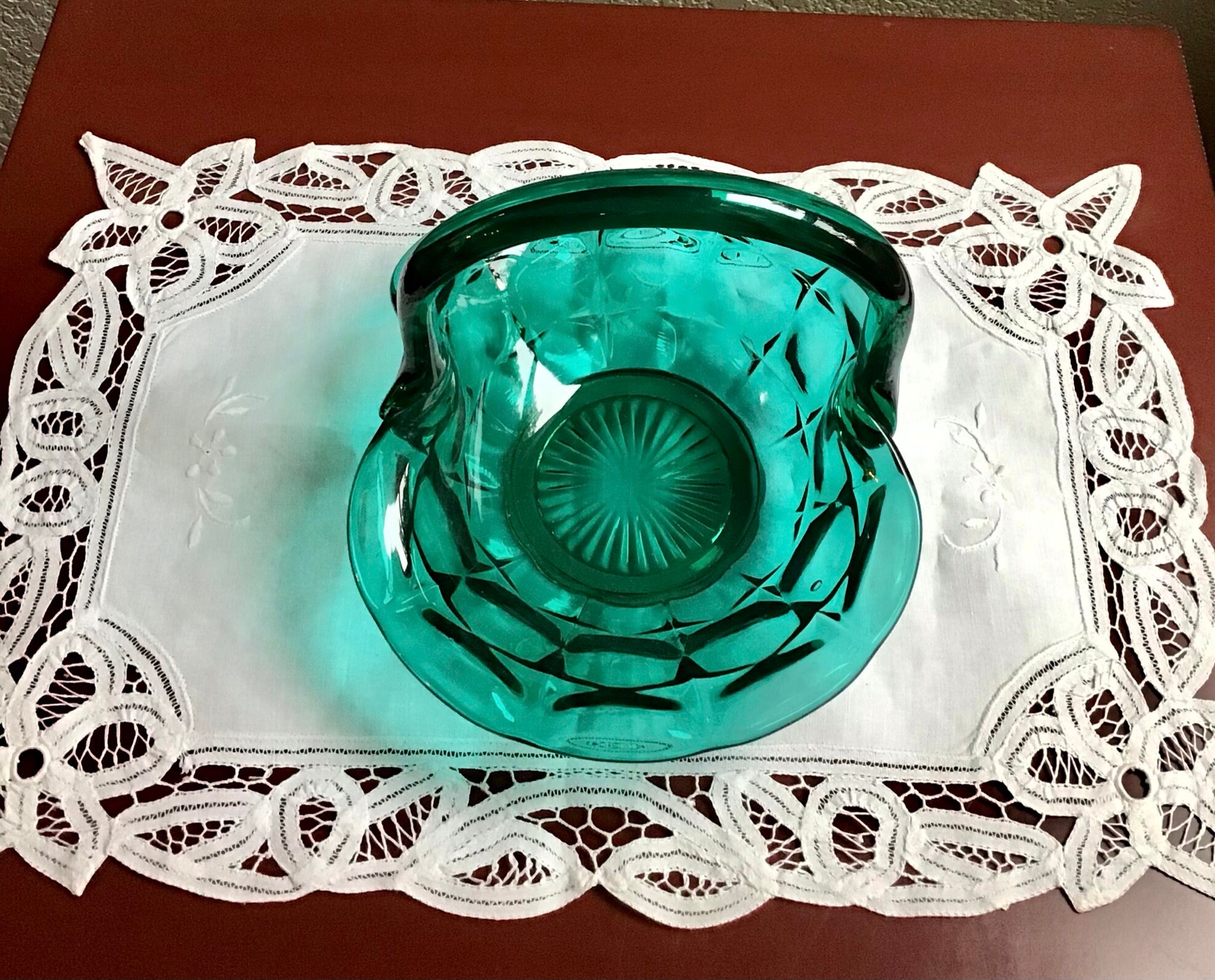 Vintage Aqua Blue Glass Basket Etsy