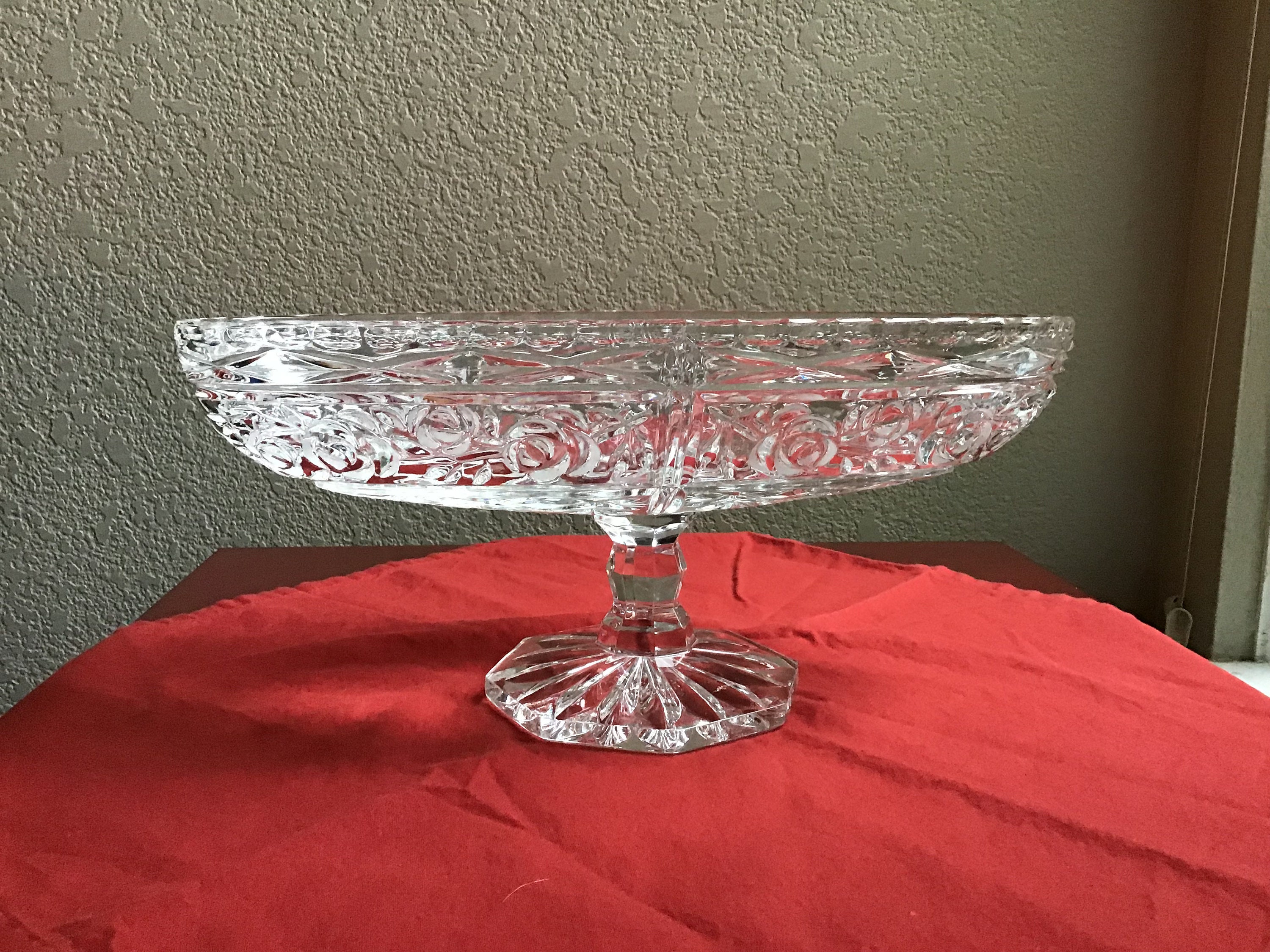 Vintage large cut glass oval pedestal fruit bowl/centerpiece Etsy