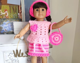 PRETTY IN PINK American Girl Set, 18" Doll Crop Top, Skirt, Bandana, and Purse, 4-Piece Outfit, American Girl Clothes, Gift for Girl.