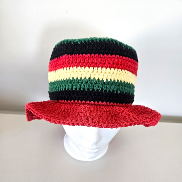 ONE LOVE Bucket Hat/Crocheted Cotton Bucket Hat/Rasta Sunhat/Summer Festival Hat/Bob Marley Bucket Hat/Handmade Bucket Hat