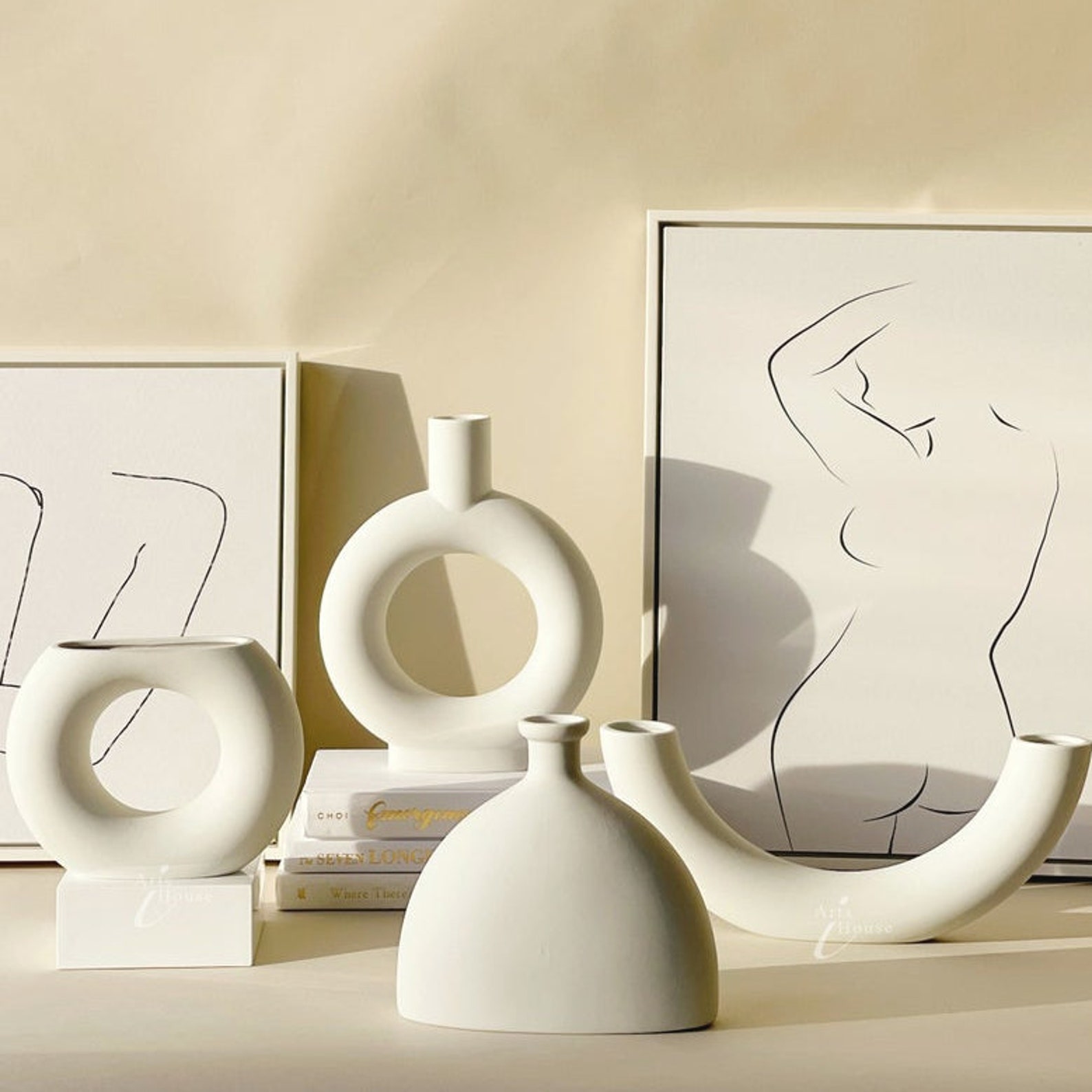 Set of 2 Minimalist VaseCeramic Vase Modern Home Decor Etsy