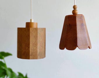Lámpara colgante de madera vintage: pantalla de lámpara colgante de los años 70