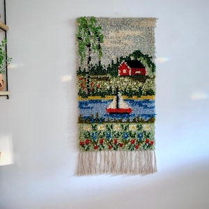 Handwoven Swedish Wool Tapestry: Vintage Rya Scandinavian Folk Art