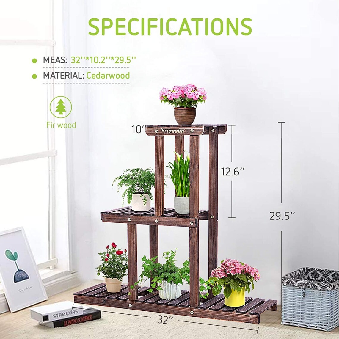 Cedar Wood Plant Stand Indoor 3 Tier Flower Pot Holder Shelf Etsy