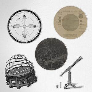 Vintage Astronomy Sticker Sheet | Space Stickers | Solar System, Constellations & Telescope | Retro Science Aesthetic