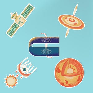 Bright Astronomy Sticker Sheet | Space Science | Sun, Black Hole, Satellite, Earth Orbit | STEM Classroom & Cosmic Aesthetic