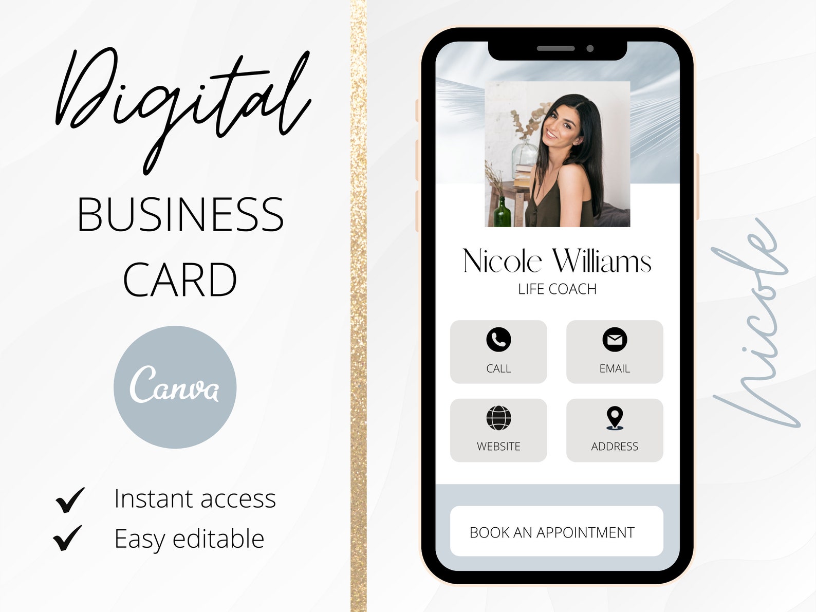 Digital Business Card Template for Canva Clean and Modern Etsy