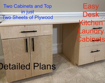 Easy Cabinet Desk Plans - Two Cabinets and Top using only Two sheets of Plywood - Garage, Kitchen, Furniture, Laundry Room and more